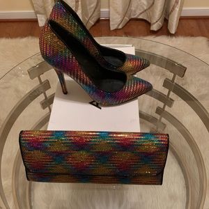 Multi colored sequins heels with clutch